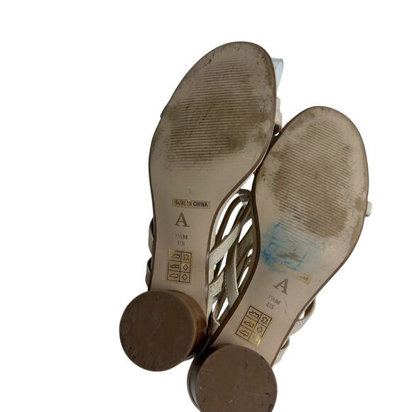Anthropologie Quinn Strappy Heels Lace-Up Sandals Shoes Beige Tan Size 7.5 - Picture 14 of 15